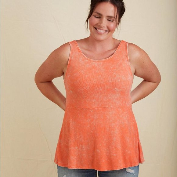 Torrid Coral Super Soft Ribbed Peplum Tank Top NEW - Picture 1 of 13